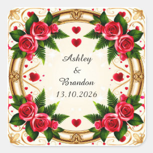 Floral Frame with Pink Roses Square Sticker