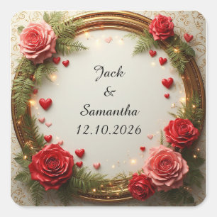 Floral Frame with Red and Pink Roses Square Sticker
