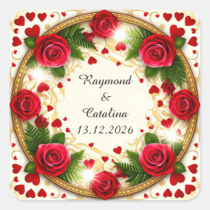 Floral Frame with Red Roses Square Sticker