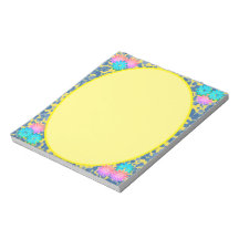 Floral Framed Design on Speckle Blue Dots on Green