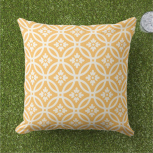 Floral Framework Patterned   Mango Orange Outdoor Pillow
