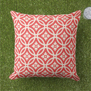 Floral Framework Patterned   Poppy Red Outdoor Pillow