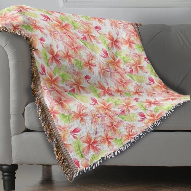 Floral frangipani tropical flowers watercolor throw blanket (Creator Uploaded)