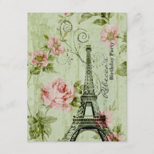 floral french Eiffel Tower Parisian birthday party Invitation