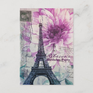 floral french Eiffel Tower Parisian birthday party Invitation