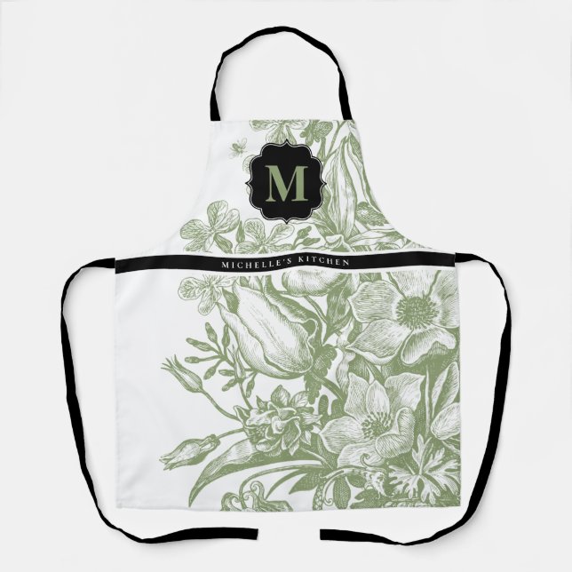 Floral French Farmhouse Monogram Apron (Front)