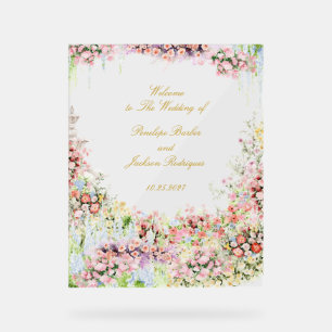 floral french garden chateau wedding welcome acrylic sign