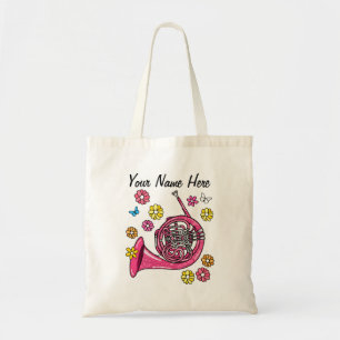 Floral French Horn Hornist Brass Musician Custom Tote Bag