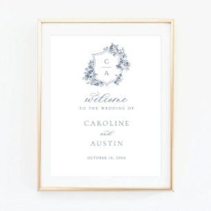 Floral French Roses Crest Wedding Welcome Sign