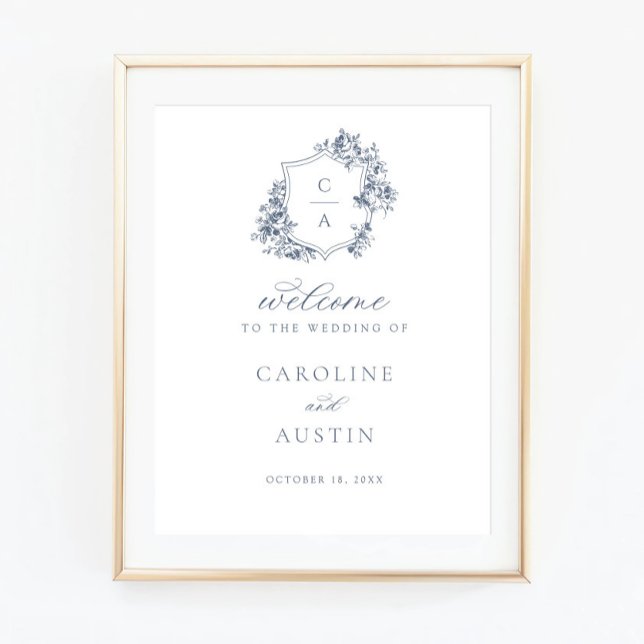 Floral French Roses Crest Wedding Welcome Sign (Creator Uploaded)
