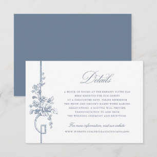 Floral French Vintage Blue Elegant Wedding Details Invitation