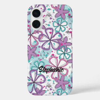 Floral Frenzy - Doodle Flowers with Paint Splatter iPhone 16 Case