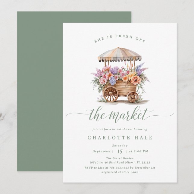 Floral Fresh Off the Market Bridal Shower Invitation (Front/Back)