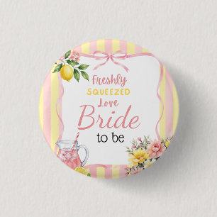 Floral Freshly Squeezed Pink Lemon Bridal Shower 1 Inch Round Button