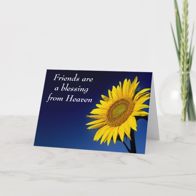 Floral Friends Sunflower Yellow & Blue Flowers Card (Front)