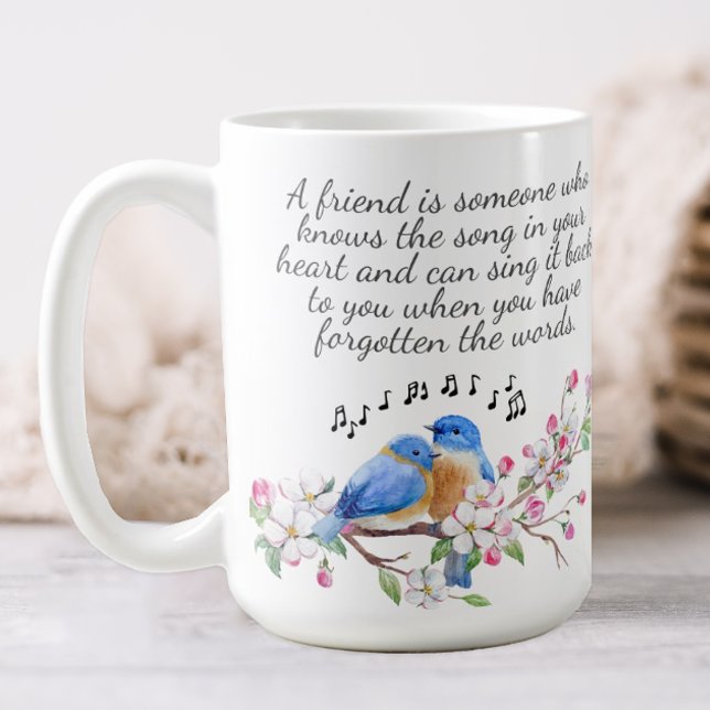 Floral Friendship Coffee Mug (A pretty floral mug decorated with birds and flowers and a quote about friendship.)
