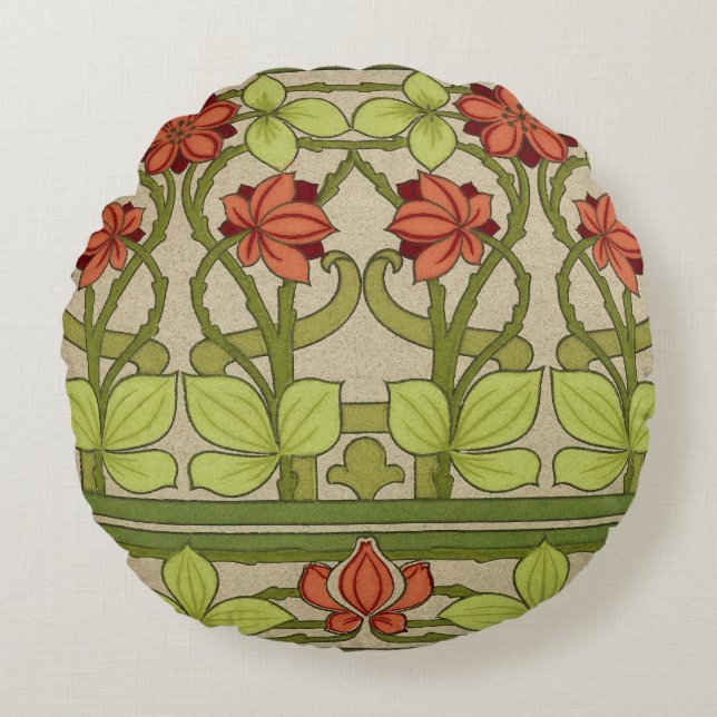 Floral Frieze Border in Art Nouveau Style Round Pillow (Front)