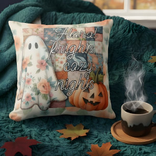Floral Frights, Cozy Nights” Ghost & Pumpkin Patch Throw Pillow