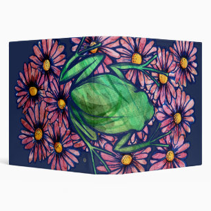 Floral Froggy Green tree Frog Art Daisy            Binder