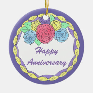 Floral Frosted Cake Wedding Anniversary Party Ceramic Ornament