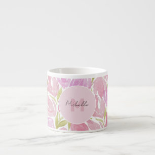 Floral Fuchsia Pink Watercolor Monogram Espresso Cup