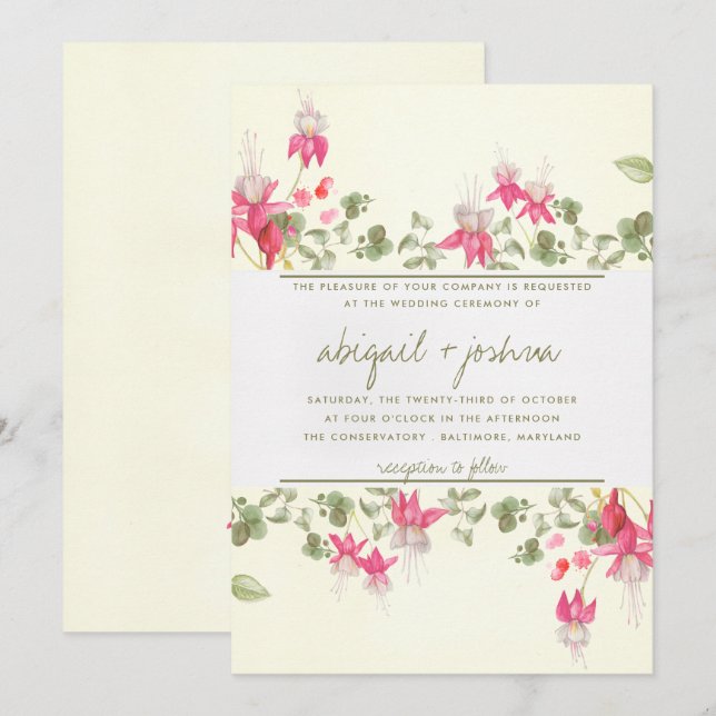 Floral Fuchsias Wedding Invitation (Front/Back)