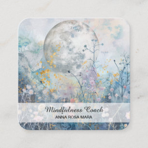 *~* Floral Full Moon Flowers AP70 Ethereal QR Square Business Card