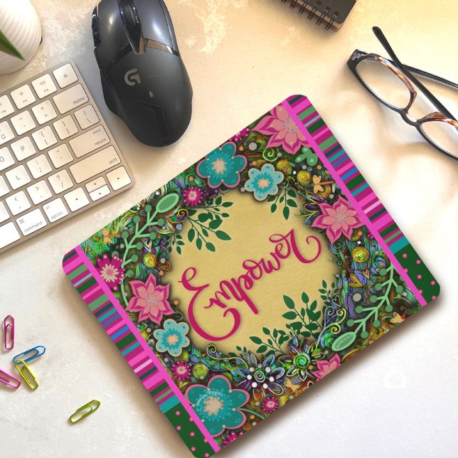 Floral Fun Empower Modern Stripe Inspirivity Mouse Pad (Creator Uploaded)