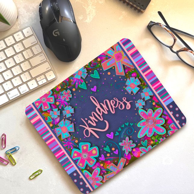 Floral Fun Kindness Stripe Inspirivity Mouse  Pad (Creator Uploaded)