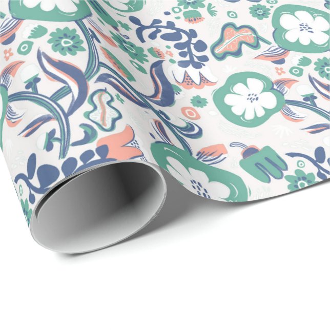 Floral Fun Print On White Wrapping Paper (Roll Corner)