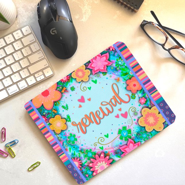 Floral Fun Renewal Modern Stripe Inspirivity Mouse Pad (Creator Uploaded)