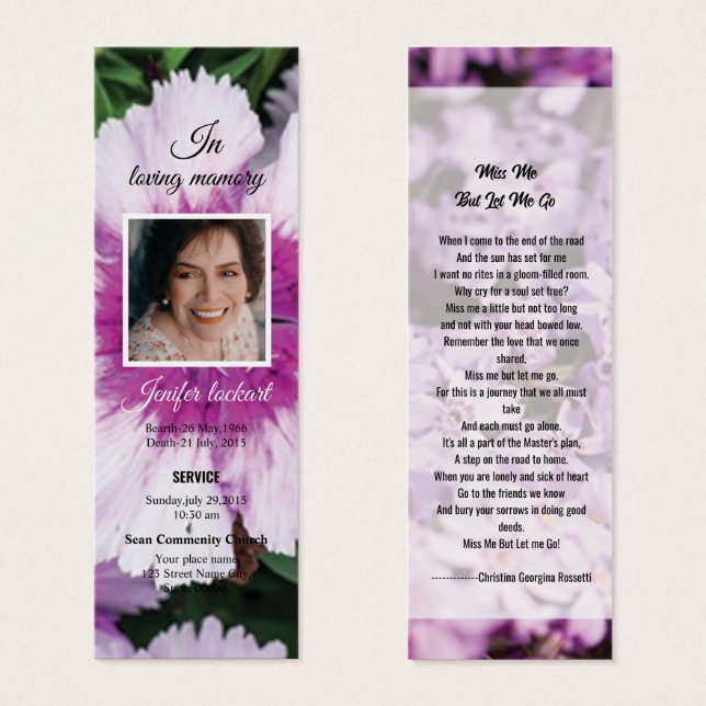 Floral Funeral Bookmark Template (Front & Back)
