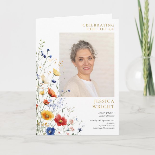 Floral Funeral Memorial Order Of Service Folded Program (Front)