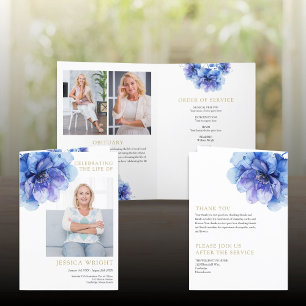 Floral Funeral Memorial Order Of Service Folded Program
