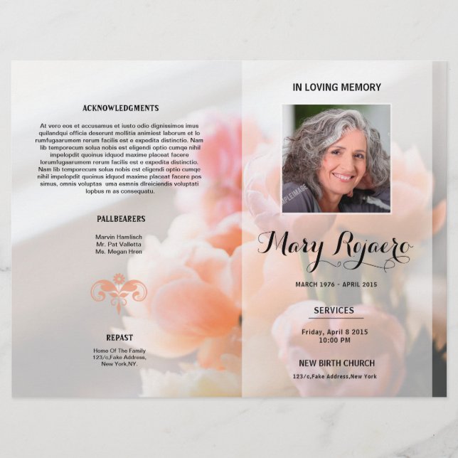 Floral Funeral Program Flyer Template (Front)