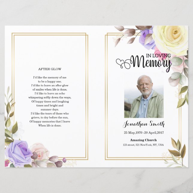  Floral Funeral Program template (Front)