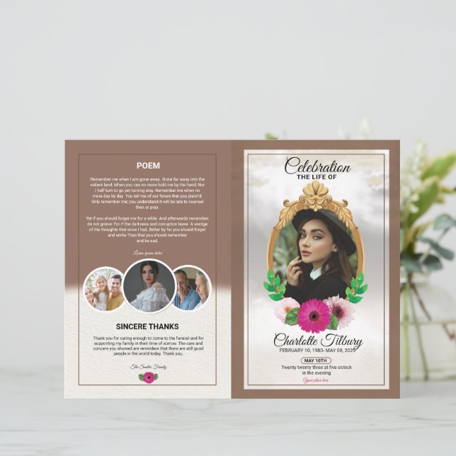 Floral Funeral Program Template (Standing Front)