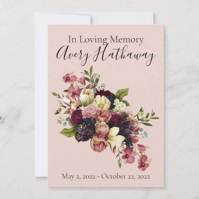 Floral Funeral Sympathy Photo Memorial Prayer Card (Front)
