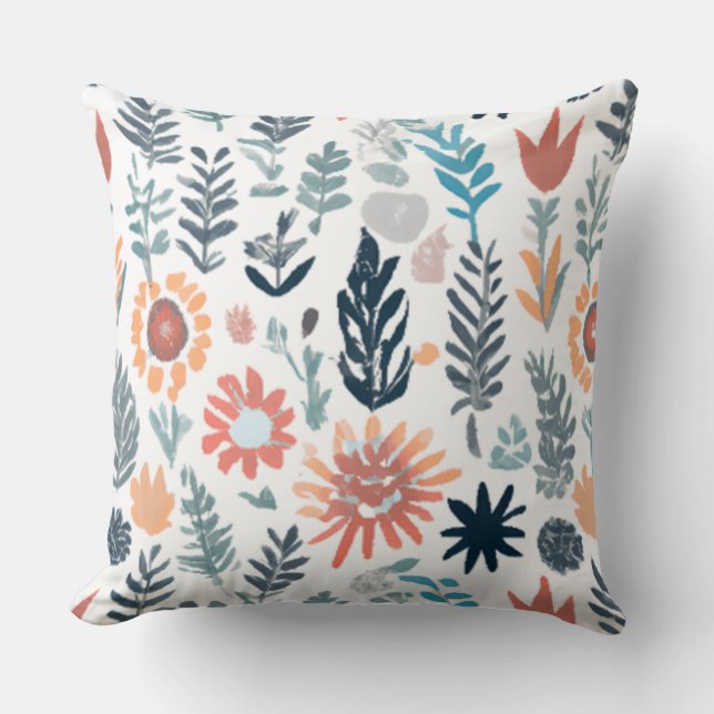 Floral Fusion Seamless Pattern Throw Pillow (Front)