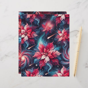 Floral Galaxy Poinsettia Pattern Scrapbook Paper