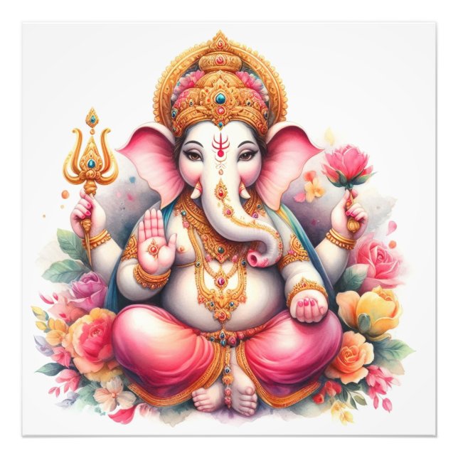 Floral Ganesha Blessing Divine Art Photo Print (Front)
