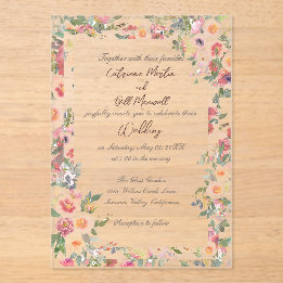 Floral Garden Acrylic Clear Wedding Invitation