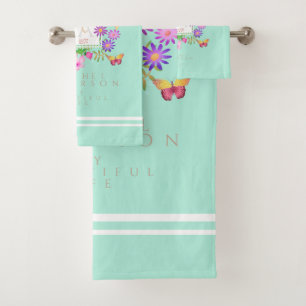 Floral Garden Aqua Monogram Towel