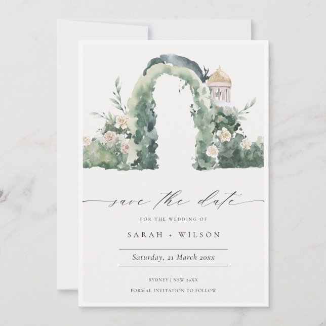 Floral Garden Arch Botanical Save the Date Card (Front)