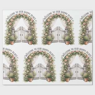 Floral Garden Arch Welcome to Our Happy Place Wrapping Paper