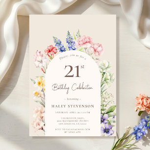 Floral Garden Arch Whimsical Beige 21st Birthday Invitation