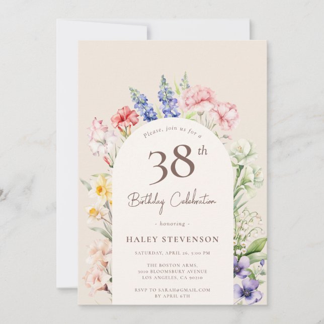 Floral Garden Arch Whimsical Beige 38th Birthday Invitation (Front)