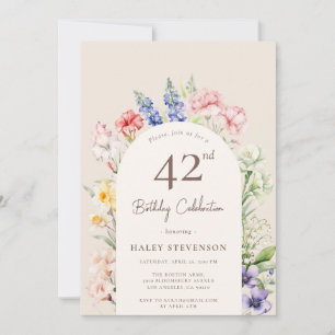 Floral Garden Arch Whimsical Beige 42nd Birthday Invitation
