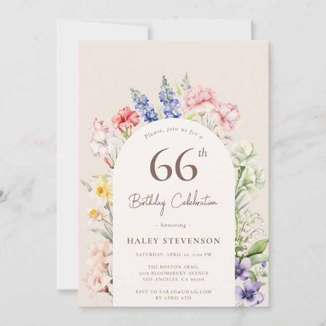 Floral Garden Arch Whimsical Beige 66th Birthday Invitation (Front)