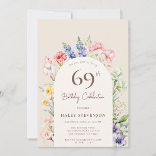 Floral Garden Arch Whimsical Beige 69th Birthday Invitation